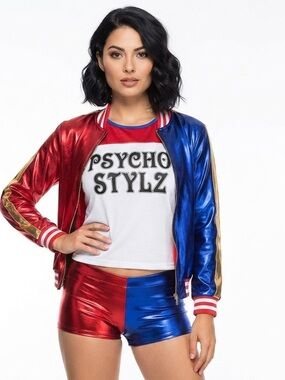 Size Shiny Red and Blue Metallic Shorts